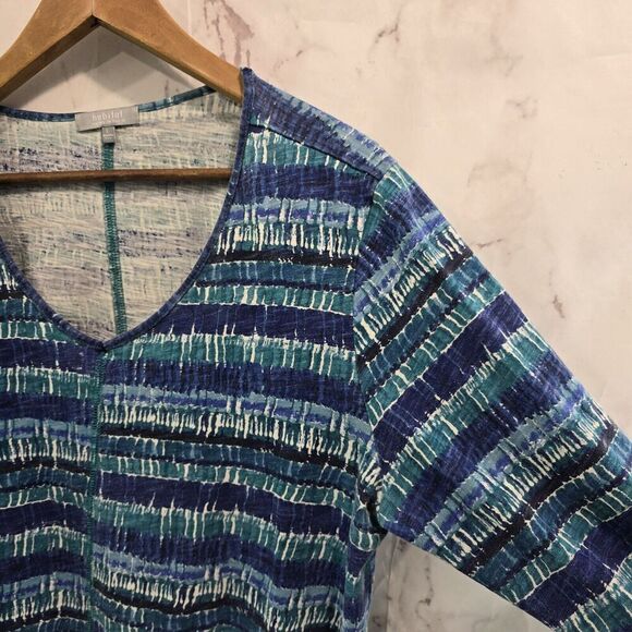 Habitat Shirt Womens Large Blue T Tee V Neck Pockets Artsy Art Mosaic Abstract - Picture 10 of 11